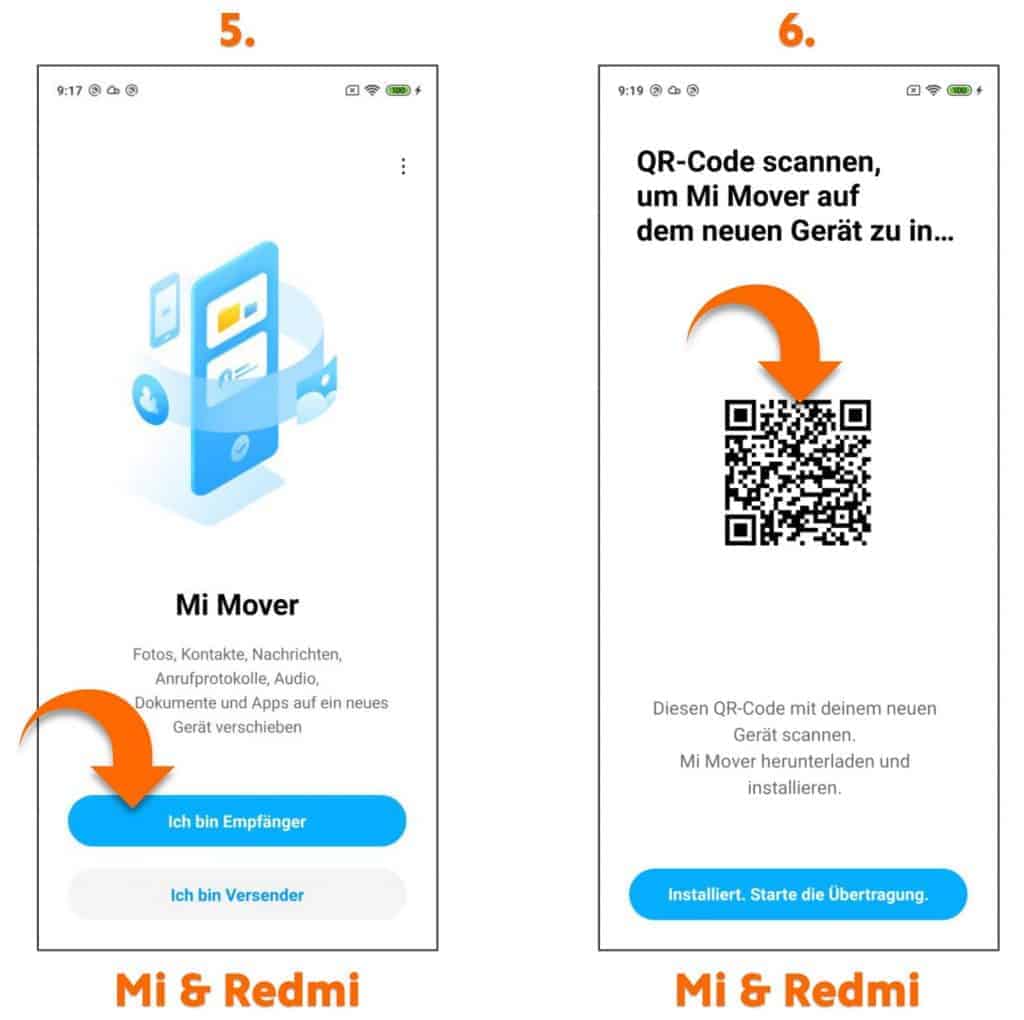 Xiaomi Mi Mover App Auswahl und QR-Code