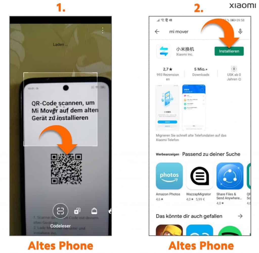 Xiaomi Mi Mover QR Code scannen und im App-Store installieren