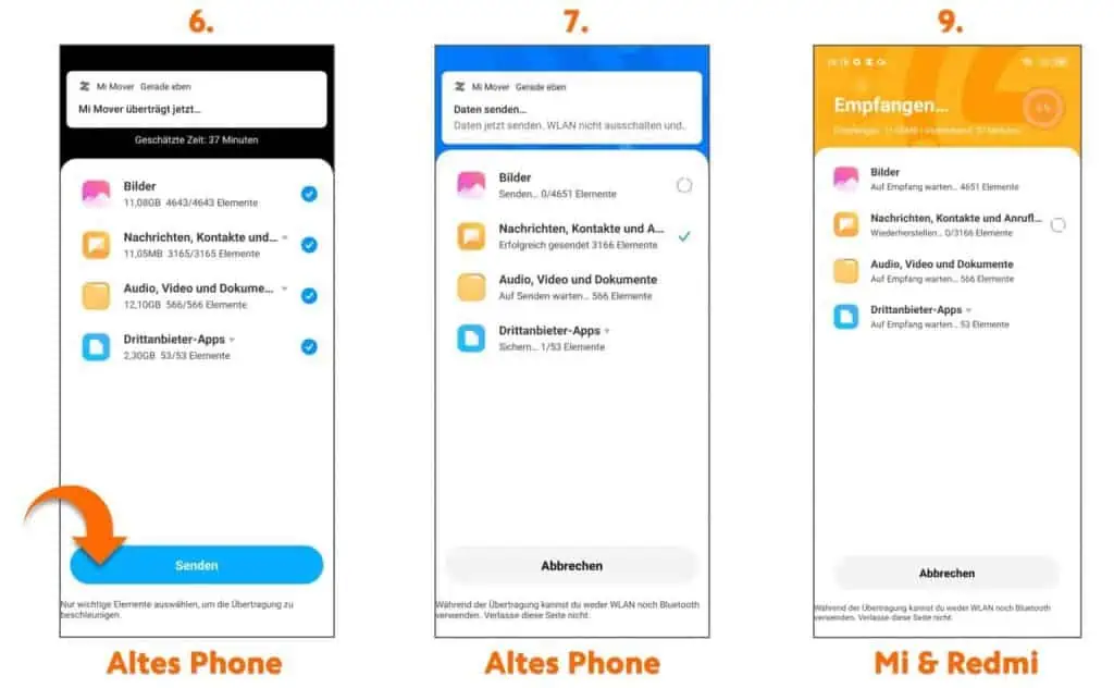 Daten auswählen und auf das neue Handy übertragen mit Xiaomi Mi Mover