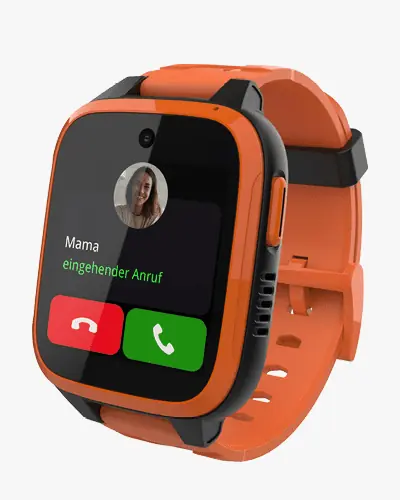 orangene Xplora XGO3 Frontansicht Smartwatch Kinderuhr Kinder-Smartwatch Großaufnahme Display eingehender Anruf Mama
